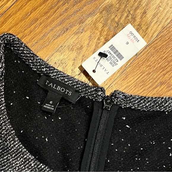 Talbots NWT Fit & Flare Dress Gray Black Tweed Leatherette Trim Knee Length S6 - Picture 5 of 9